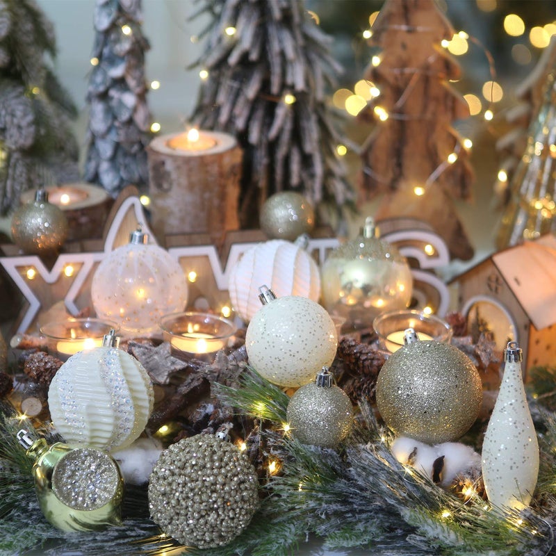 Sea Team 73-Pack Assorted Shatterproof Christmas Ball Ornaments Set Seasonal Decorative Hanging Ornament Set with Reusable Hand-held Gift Package for Holiday Xmas Tree Decorations, Gold - Image 5